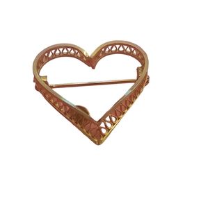 Vtg Stamped Brooch Pin 1/20 12K GF Open Filigree Heart